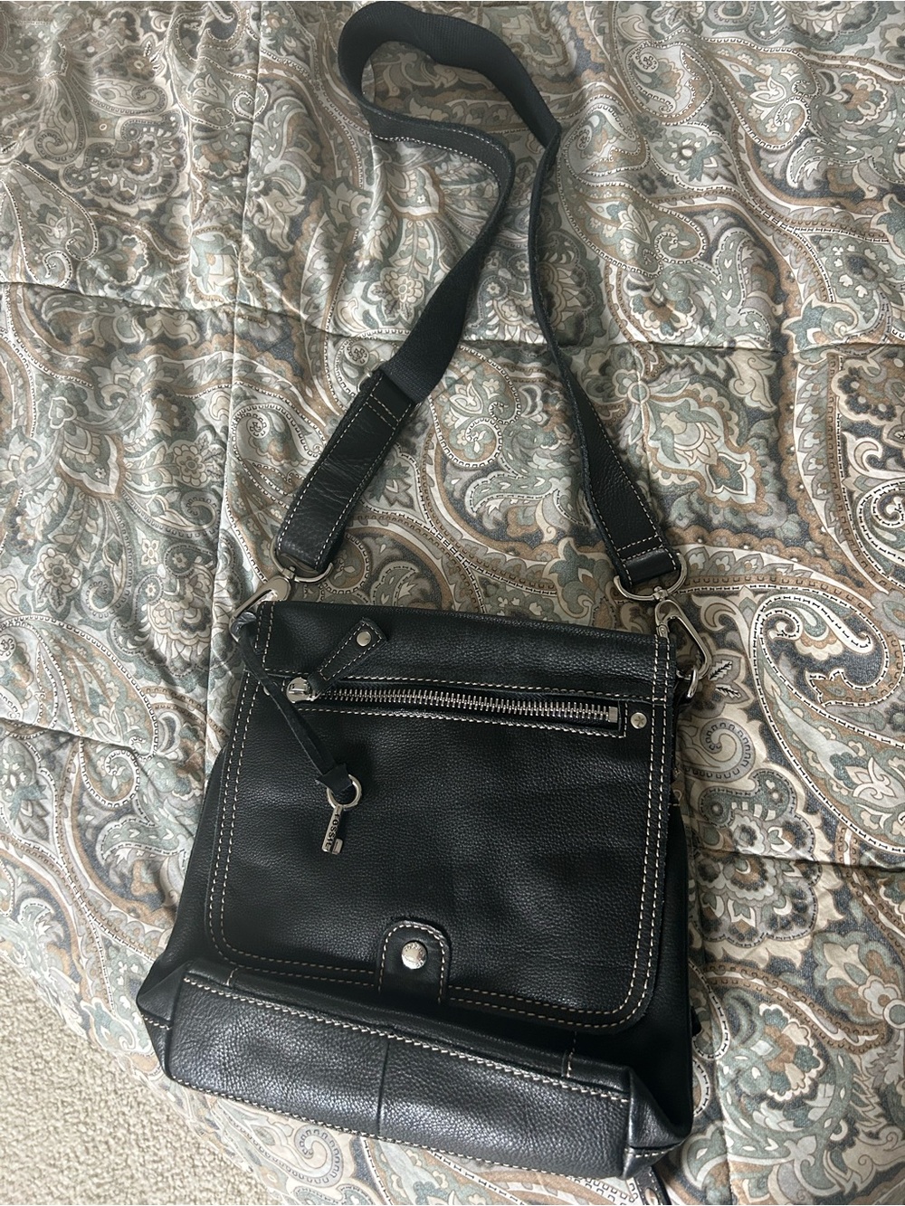 FOSSIL Black Leather Crossbody Shoulder Bag Purse